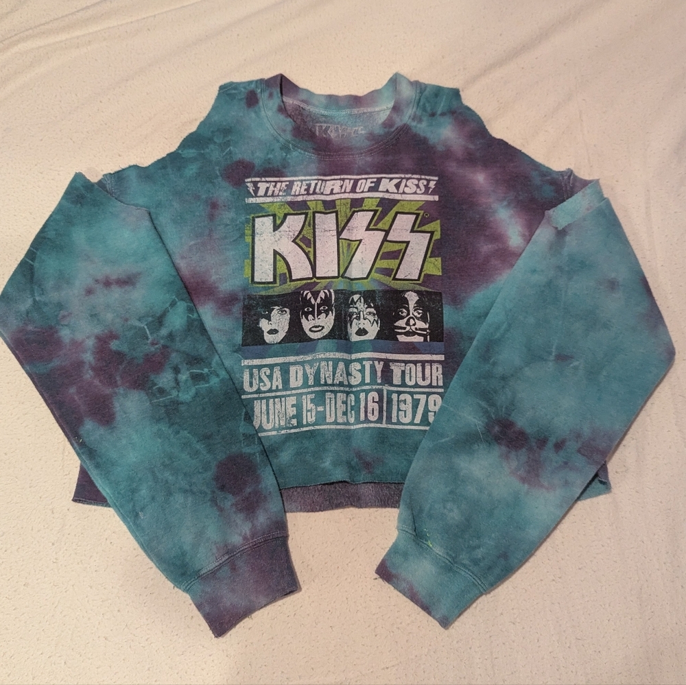 Kiss Tie-Dye Sweatshirt - Teal and Purple